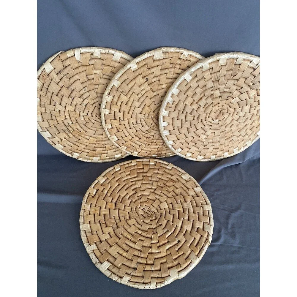 Woven Rattan Wicker 12” Round Place Matt Set Of 4 Straw Boho Table Setting Decor